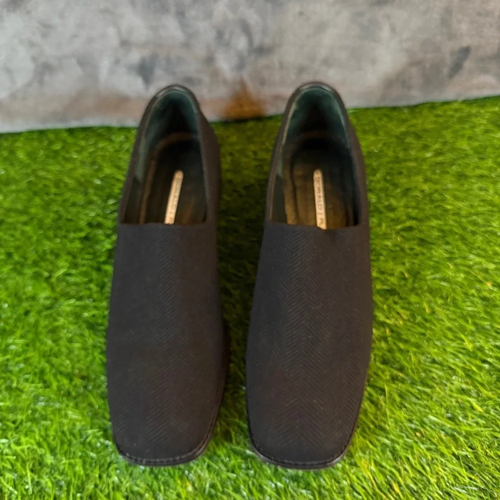 Donald J Pliner Black Herringbone Knit Slip On Loafers Shoes Women 8 M